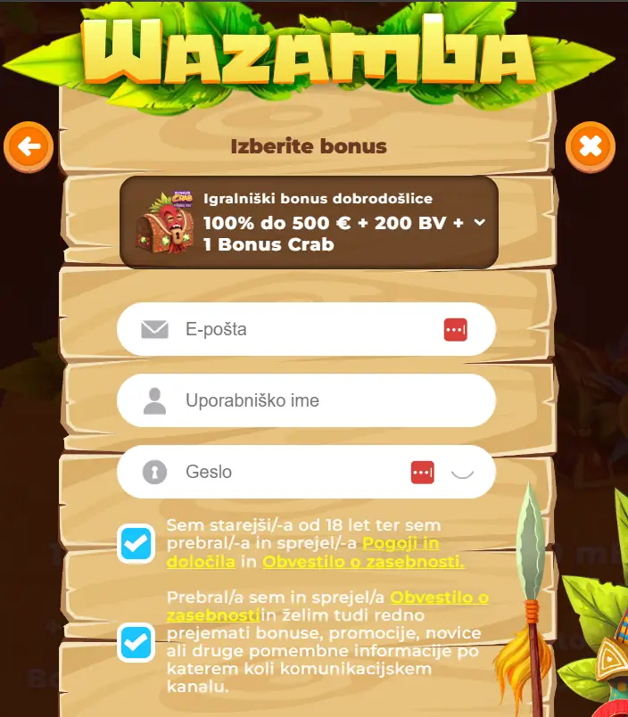 wazamba casino registracija